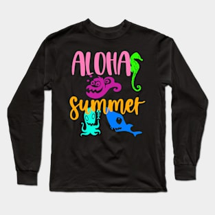 Aloha Summer, Colorful and Motivational Long Sleeve T-Shirt